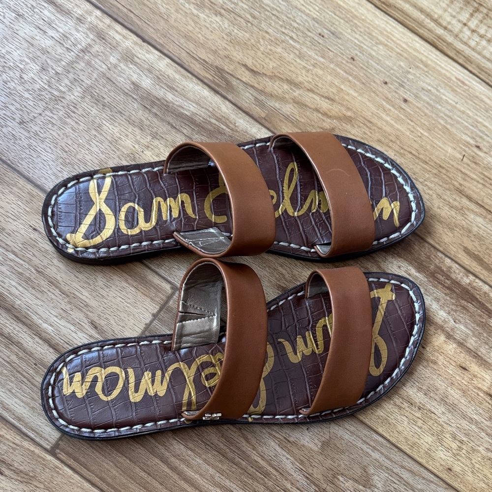 Sam Edelman Tan Brown Double-Strap Slide Sandals - Picture 3 of 3